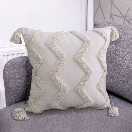 Housse De Coussin Tissée À La Main Beige, Taie D'oreiller Boho Avec Glands, Décoration De Salon Pour Canapé, Décoration De La Maison