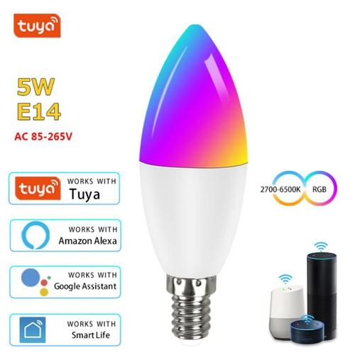 Ampoule Intelligente Wifi E14, Lampe À Bougie À Intensité Réglable, Rvb + Cw + Ww 5w 7w 9w, Tuya Smart Life App, Commande Vocale, Compatible Avec Alexa Google Home