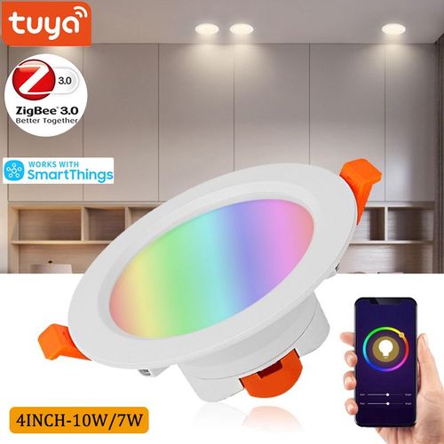 Plafonnier Led Intelligent Encastrable Tuya Zigbee 3.0, 4 Pouces, Rgbcw, 10w, Commande Vocale, Fonctionne Avec Alexa Et Google Home