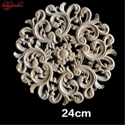 24-30cm En Bois Non Peint Sculpté Coin Onlay Applique Murale à Cadre De Porte Rond Naturel Sculpture Sur Bois Meubles Décoratifs Figurines