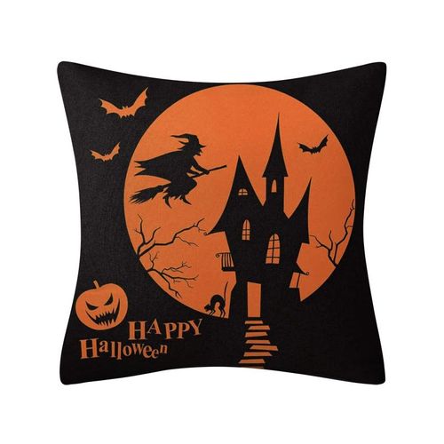 Housse De Coussin Série Halloween, Taie D'oreiller Orange Noir, Dessin Animé Citrouille Happy Halloween, Imprimé