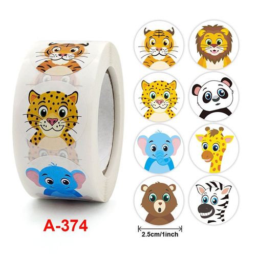 Rouleau D'Autocollants Animaux De Dessin Animé Pour Enfants, Étiquette Autocollante Ronde, Encourage Les Enseignants, Motivation, Pour Enseignant Ki, 500 Unités