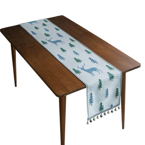 Chemin De Table De Noël Chenille Avec Pompons, Nappe De Table, Broderie D'arbre De Noël, Décoration De Maison Exquise