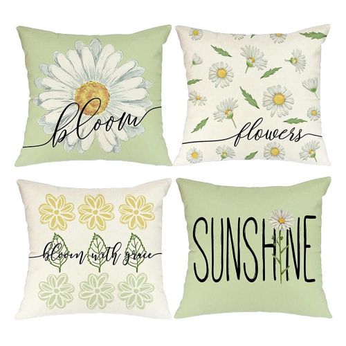 Housse De Coussin Décorative Pour Canapé, 4 Pièces, Linge Ultra-Épais, Couture Fine, Motif Floral, Pour Salon