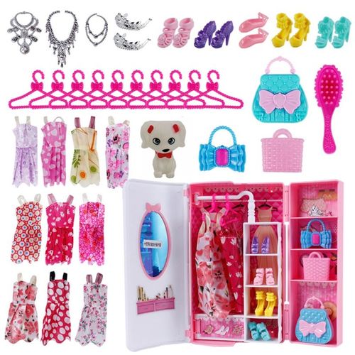 Ensemble De Jeux De Table Pour Filles, Mini-Barbie Portable, Placard En Plastique