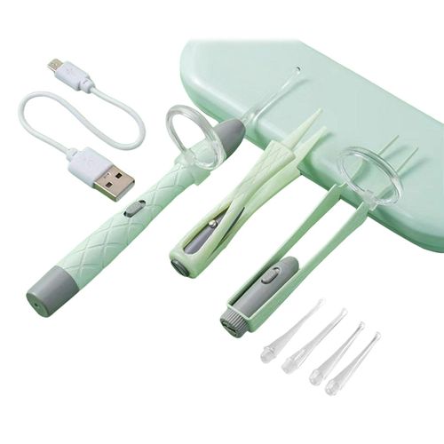 Pince À Épiler Portable Pour Enfants, Kit D'outils Pour Enlever Le Cérumen, Cuillère, Pince À Épiler, Nettoyeur Lumineux Du Nez Et Du Nombril 