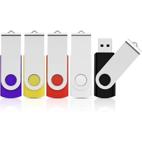 Clé USB 5 pièces de 8 Go, clé USB 2.0, pack de 5 clés USB 2.0, clé USB 8 Go, clé USB avec couvercle en métal (5 couleurs mélangées : noir, blanc, rouge, jaune, violet)