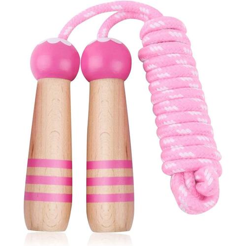 Rose-Corde À Sauter Pour Enfants Avec Poignée En Bois Décorée D?Un Motif De Dessin Animé Corde Réglable Pour Garçons Et Filles Pour Sport 2.6m Cadeau De Fête Des D'anniversaire Noël