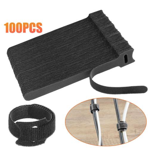 100 Pcs Réutilisables Attache Cable, Sangles Câble, Noir Scratch Serre Cable Pour Câbles Tv, Câbles Pc Et Organisation De Bureau