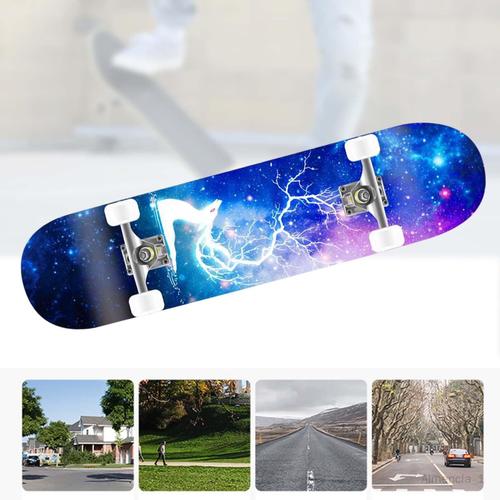 Almencla Skateboard Complet Double Kick Support Entièrement Assemblé Pu Roue Acier Roulement Longboard Cruiser Pour Débutants Femmes Homme Jouant Stylea