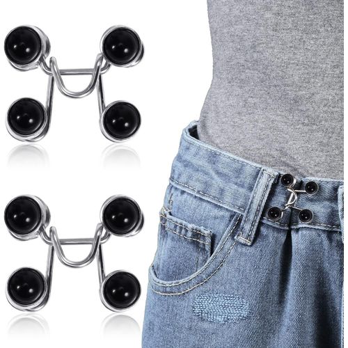 2 Ensembles De Rallonges De Ceinture En Denim Réglables (Noir), Boutons En Denim Détachables, Pantalons En Denim Amples, Boutons De Rallonge De Taille En Forme De Perle Adaptés À Une Fermeture Instant