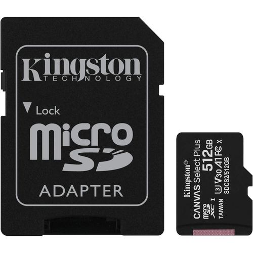 Kingston Canvas Select Plus Carte MIcro SD SDCS2/512GB Class 10 + Adaptateur inclus