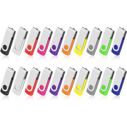 Clé USB 4Go Lot de 20 Cle USB 2.0 Mémoire Stick Pivotant Stockage Flash Drive Grande Vitesse pour PC/Ordinateur Portable/Voiture Bon Cadeau pour Enfants et Amis 10 Couleurs Mixtes