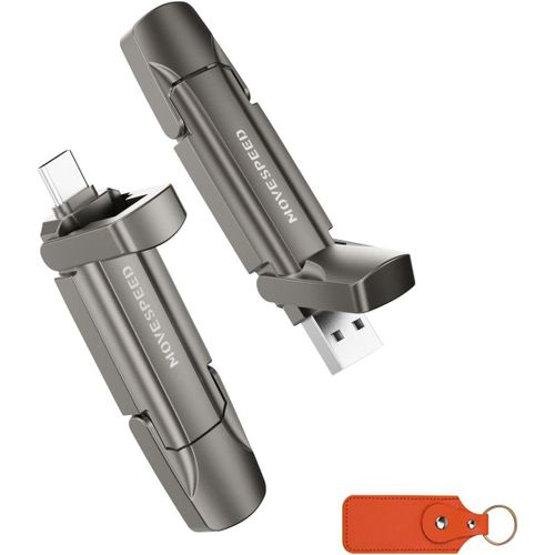 Clé USB C 512 Go Disque Dur Externe Haute Vitesse 1 000 Mo/s, USB 3.2 Gen2 et Type-C Dual SSD Externe, avec Porte-clés et étui en Cuir
