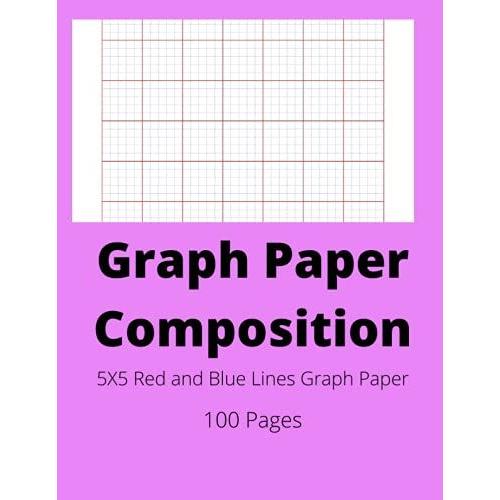 Graph Paper Composition Journal:5x5 (5 Squares Per Inch): Red And Blue Lines