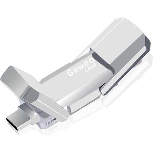 CLé USB 64Go, 2 en 1 OTG Flash Drive Métal USB 2.0 Type C Pen Drive 64 Go Memory Stick pour TV, Voiture, Smartphones, PC, Ordinateur Portable, Chromebook, MacBook Pro (Argent)