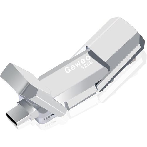 CLé USB 32Go, 2 en 1 OTG Flash Drive Métal USB 2.0 Type C Pen Drive 32 Go Memory Stick pour TV, Voiture, Smartphones, PC, Ordinateur Portable, Chromebook, MacBook Pro (Argent)