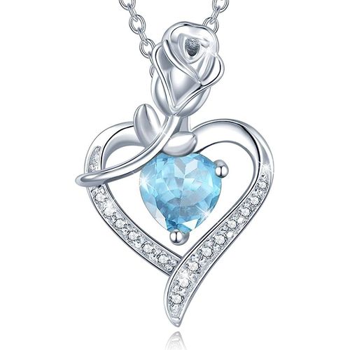 Bijoux Collier Avec Pierre De Naissance Pour Femme En Argent Sterling Véritable Ou Créé Avec Pendentif En Forme De C¿Ur En Forme De Fleur Rose Anniversaire Anniversaire Cadeaux De Noël Pour Femme Fill