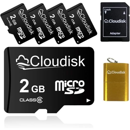 5 Pack Carte Micro SD 2 go Carte mémoire microSD class6 avec Lecteur de Carte + Adaptateur SD Vendu en Vrac