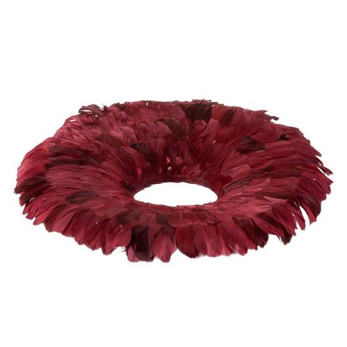 Couronne Déco "Plumes" 53cm Rouge Bordeaux