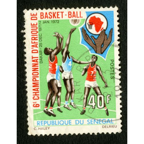 Timbre Oblitéré République Du Sénégal, 6e Championnat D'afrique De Basquet-Ball, Dakar - 25 Déc 1971 - 2 Jan 1972, Postes, 40 F,