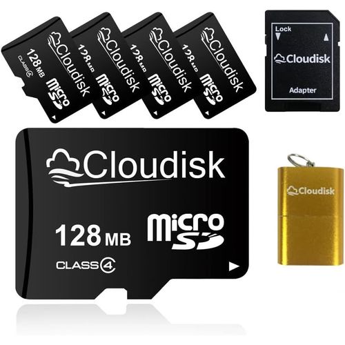 Small Capacity 5 Pack 128MB Carte Micro SD (Non GB) avec Adaptateur SD Carte mémoire Lecteur USB pour Les Petites données, fichiers, publicités (trop Petit pour Toute vidéo)