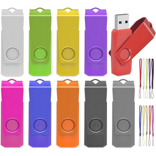 Lot de 10 clés USB 2.0 4 Go - Clé USB 2.0 colorée - Clé USB haute vitesse avec cordon - Stockage de données pour PC/ordinateur/ordinateur portable/voiture