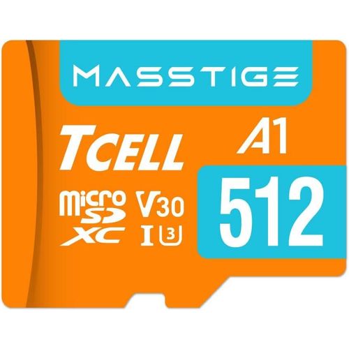 Carte mémoire microSDXC A1 USH-I U3 V30 100 Mo/s Full HD et 4K UHD avec adaptateur 512 Go
