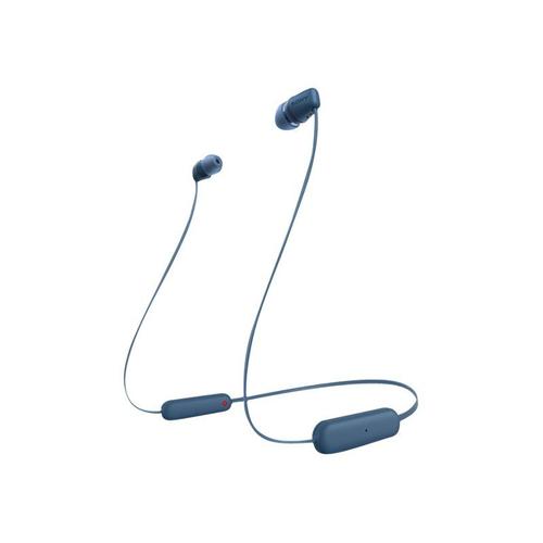 Sony WI-C100 - Écouteurs avec micro - intra-auriculaire - tour de cou - Bluetooth - sans fil - bleu