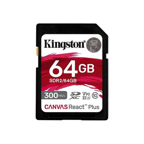 Kingston Canvas React Plus - Carte mémoire flash - 64 Go - Video Class V90 / UHS-II U3 / Class10 - SDXC UHS-II