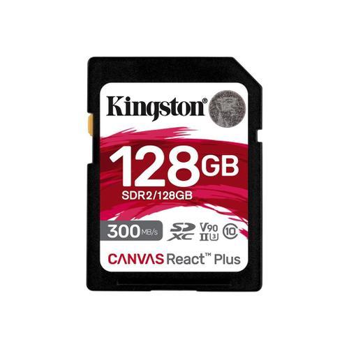 Kingston Canvas React Plus - Carte mémoire flash - 128 Go - Video Class V90 / UHS-II U3 / Class10 - SDXC UHS-II