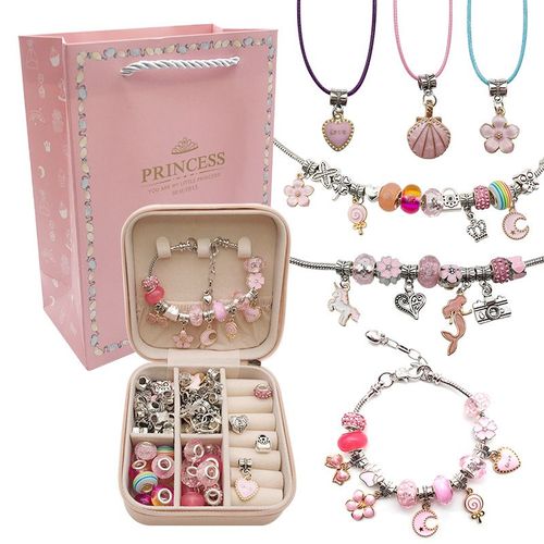 66 Pièces Enfants Bricolage Bracelet Perlé À La Main Cadeau D'anniversaire 6-12 Ans Fille Ensemble De Bijoux Créatifs Boîte-Cadeau