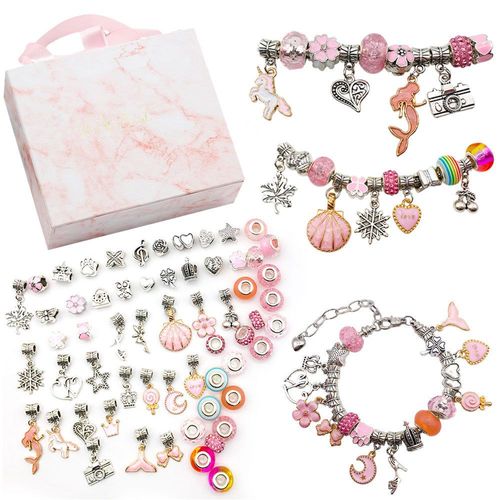 63 Pièces Coffret Cadeau Rose Ensemble 7 Couleurs Enfants Bricolage Bracelet En Cristal Fait Main Bijoux Femmes Bracelet Cadeau