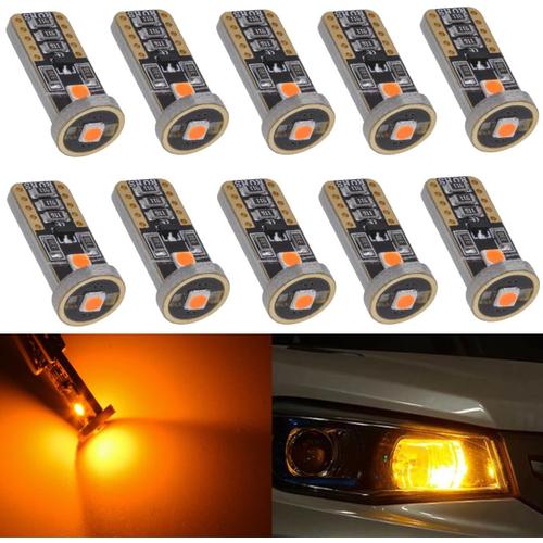 10 Pièces T10 Led Ampoule De Voiture Ambre T10 W5w 3 Smd 5050 Super Lumineux 194 168 175 192 2825 Coin Led Source De Lumière De Voiture Ampoule De Remplacement Côté Dôme Lampe Carte Lampe Intérieure