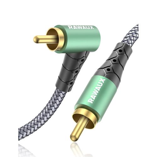 Câble Audio RCA Angle Droit 2M avec Fiche Jack Plaqué Or 24K RCA Mâle vers RCA Mâle-Càble Coaxial RCA pour Subwoofer,Haut-Parleurs,Barre De Son,Home Cinéma et Systèmes HiFi