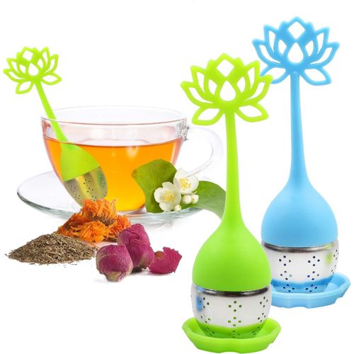2 Filtres À Thé 2 Ensembles De Boules À Thé En Acier Inoxydable En Vrac Filtre À Thé En Filet Avec Poignée En Gel De Silice En Forme De Fleur, Adapté Au Thé En Vrac Ou À La Tisane