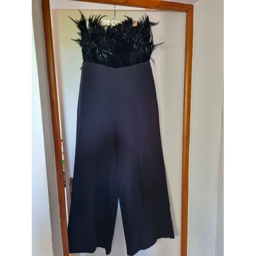 Combipantalon Bustier Noire Zippée À Plumes