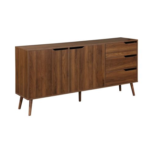 Buffet De Rangement Scandinave 2 Portes. 3 Tiroirs. Décor Bois De Noyer. 160cm