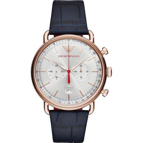 Emporio Armani Chronographe Marine Hommes Bleu Bracelet En Cuir Montre Habillée Ar11123 R1m6y