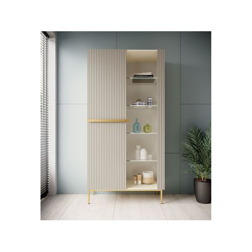 Rangement Vitrine H200 Cm 2 Portes Kasha Pieds Or Beige