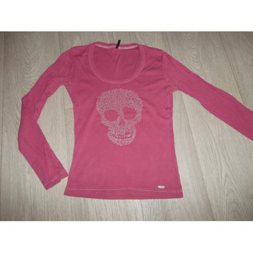 Tee Shirt Naf Naf Vieux Rose "Tête De Mort" Taille S Tbe