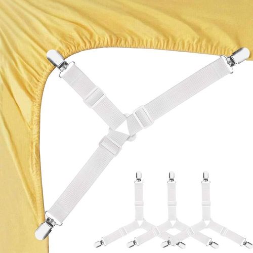 Attaches Pour Draps, 4 Supports Élastiques Triangulaires Réglables, Clips De Ceinture Pour Draps, Housses De Matelas Et Coussins De Canapé (Blanc)