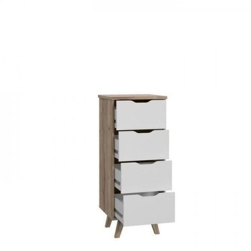 Chiffonnier 4 Tiroirs - En Panneaux De Particules - Décor Chene Et Blanc - Contemporain - L 45 X P 42 X H 108 Cm