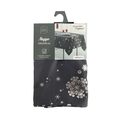 Nappe Rectangulaire Antitache Et Infroissable Imprimé Flocons - L. 150 X L. 240 Cm - Anthracite Et Argent