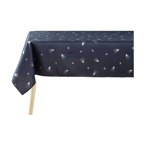 Nappe Rectangulaire Antitache Et Infroissable Imprimé Sapins - L. 150 X L. 300 Cm - Bleu Et Argent