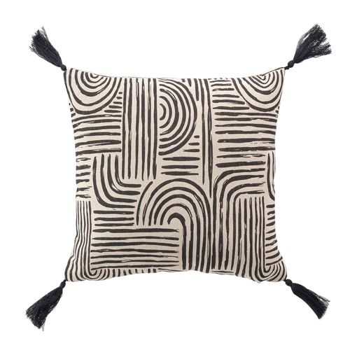 Coussin Déhoussable Estero - Polycoton Imprimé - 45 X 45 Cm - Ecru Et Noir