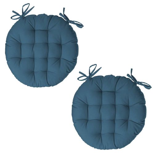 Lot 2x Galette De Chaise Ronde Alix - Diam. 38 Cm - Bleu