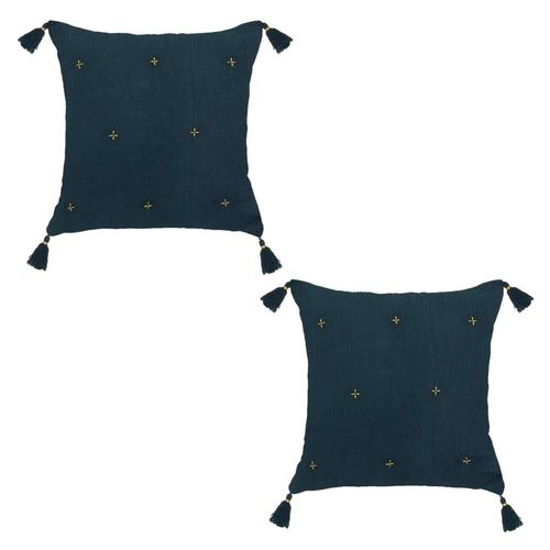 Lot De 2 Coussins De Chaise Brodés Rectangulaires Starke - 40 X 40 Cm - Bleu Nuit