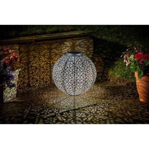 Lanterne Solaire - Smart Garden - Jumbo Damasque En Métal Ajouré - Energie Solaire - Ambiance Orientale - Argent