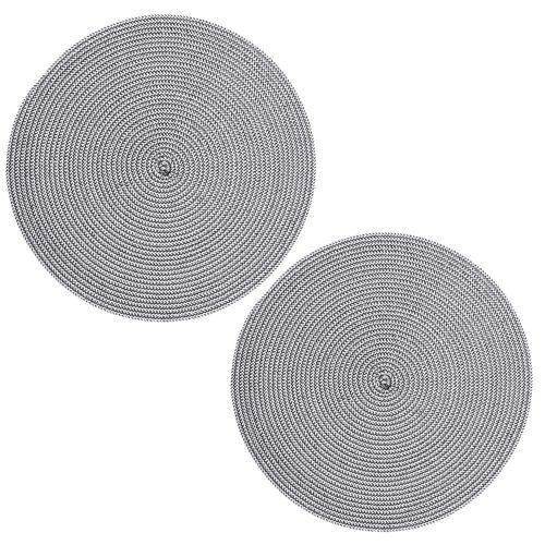 Lot De 2 Sets De Table Tressés Ronds - Diam. 38 Cm - Noir Et Blanc